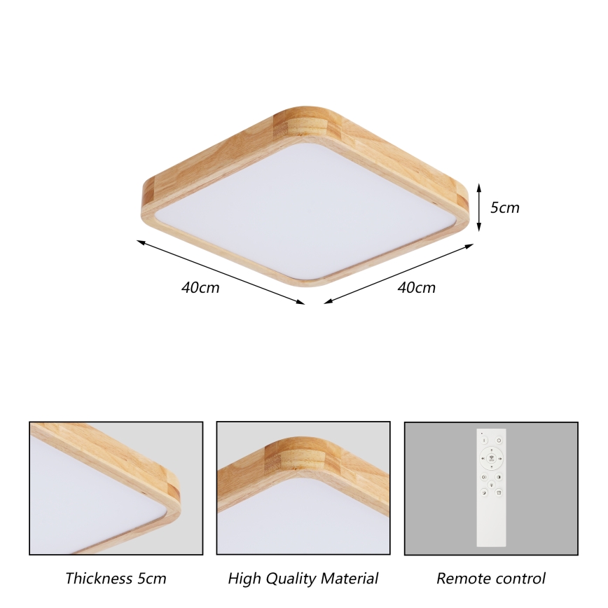 Brilagi - Plafoniera LED dimmerabile WOODLINE SQUARE LED/48W/230V 3000-6000K rovere 40x40 cm + telecomando