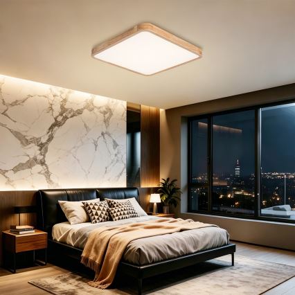 Brilagi - Plafoniera LED dimmerabile WOODLINE SQUARE LED/80W/230V 3000-6000K rovere 60x60 cm + telecomando