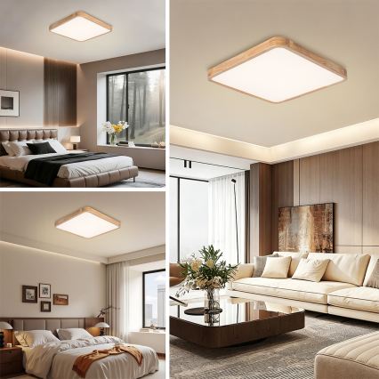 Brilagi - Plafoniera LED dimmerabile WOODLINE SQUARE LED/80W/230V 3000-6000K rovere 60x60 cm + telecomando