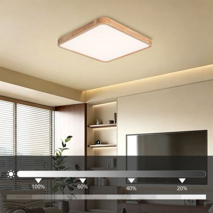 Brilagi - Plafoniera LED dimmerabile WOODLINE SQUARE LED/80W/230V 3000-6000K rovere 60x60 cm + telecomando