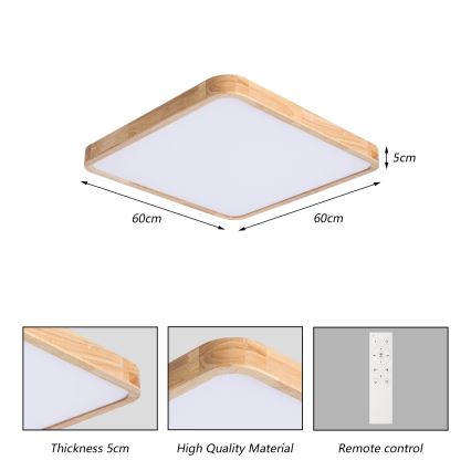 Brilagi - Plafoniera LED dimmerabile WOODLINE SQUARE LED/80W/230V 3000-6000K rovere 60x60 cm + telecomando