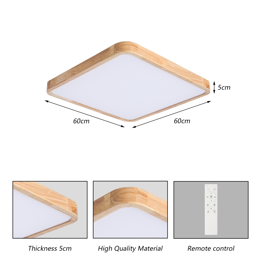 Brilagi - Plafoniera LED dimmerabile WOODLINE SQUARE LED/80W/230V 3000-6000K rovere 60x60 cm + telecomando
