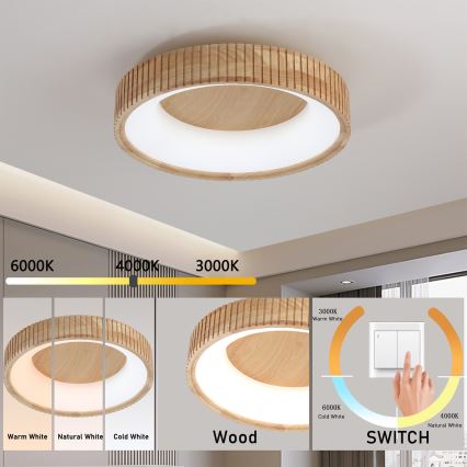 Brilagi - Plafoniera LED FALCON WOOD MODERN LED/30W/230V 3000/4000/6000K Ø 45 cm in legno