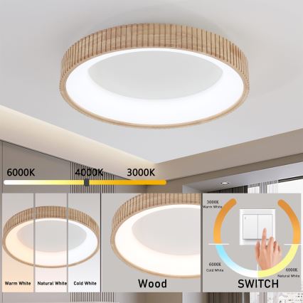 Brilagi - Plafoniera LED FALCON WOOD MODERN LED/40W/230V 3000/4000/6000K Ø 60 cm in legno