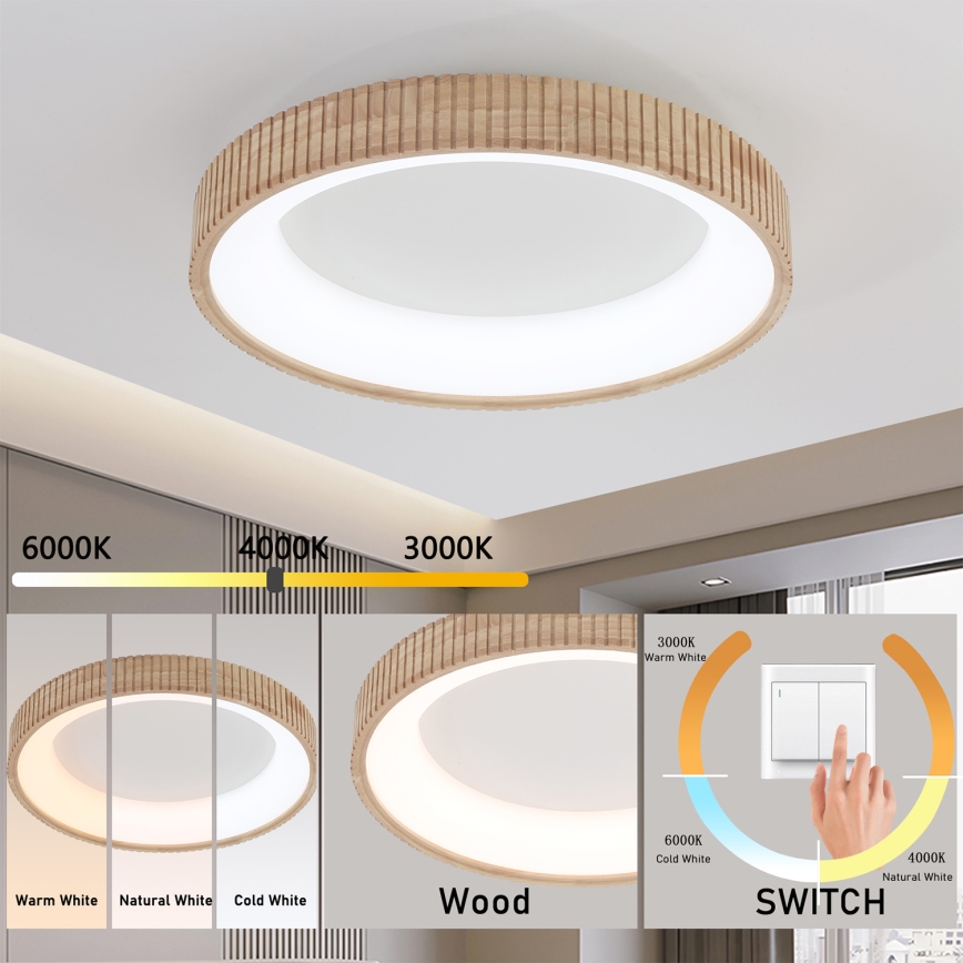 Brilagi - Plafoniera LED FALCON WOOD MODERN LED/40W/230V 3000/4000/6000K Ø 60 cm in legno