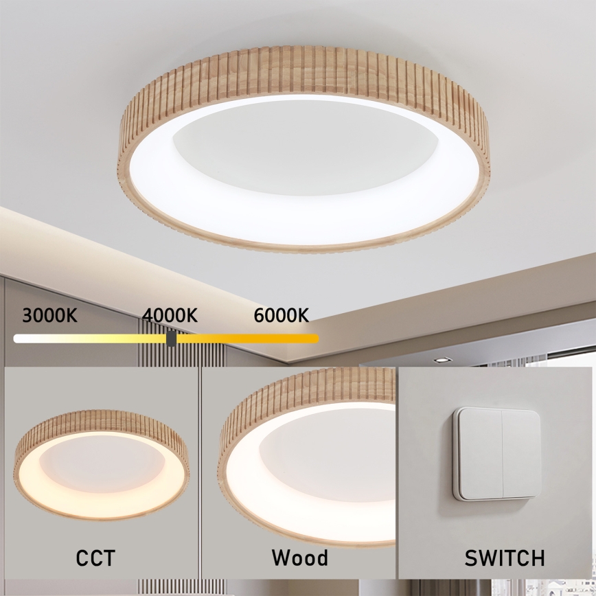 Brilagi - Plafoniera LED FALCON WOOD MODERN LED/40W/230V 3000/4000/6000K Ø 60 cm in legno