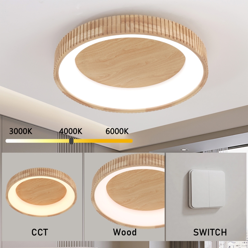 Brilagi - Plafoniera LED FALCON WOOD MODERN LED/40W/230V 3000/4000/6000K Ø 60 cm legno