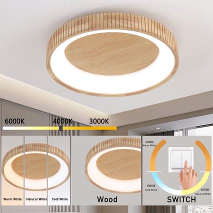 Brilagi - Plafoniera LED FALCON WOOD MODERN LED/40W/230V 3000/4000/6000K Ø 60 cm legno