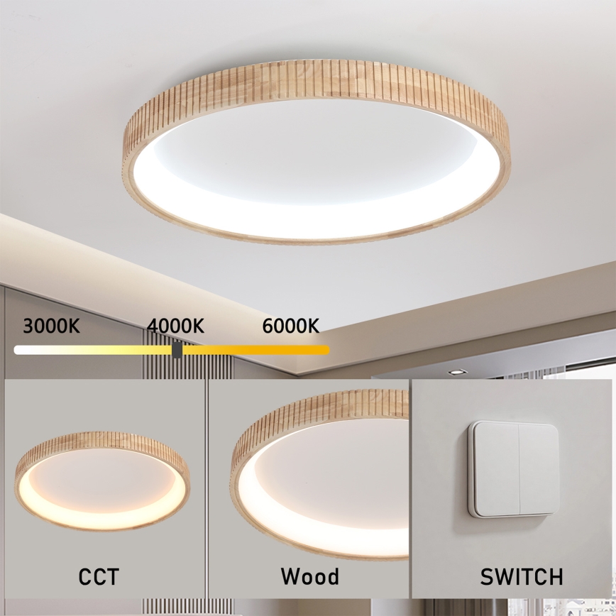Brilagi - Plafoniera LED FALCON WOOD MODERN, 60W, 230V, 3000/4000/6000K, Ø 80 cm, finitura in legno