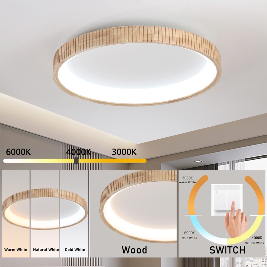 Brilagi - Plafoniera LED FALCON WOOD MODERN, 60W, 230V, 3000/4000/6000K, Ø 80 cm, finitura in legno