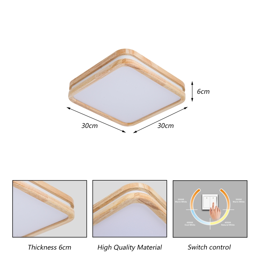 Brilagi - Plafoniera LED MOLINA SQUARE LED/32W/230V 3000/4000/6000K rovere 30x30 cm