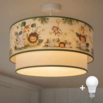 Brilagi - Plafoniera LED per bambini BOBO 1xE27/10W/230V Ø 40 cm crema/verde/giungla