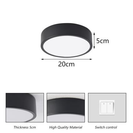 Brilagi - Plafoniera LED POOL, 18 W, 230 V, 3000/4500/6000 K, Ø 20 cm, nera