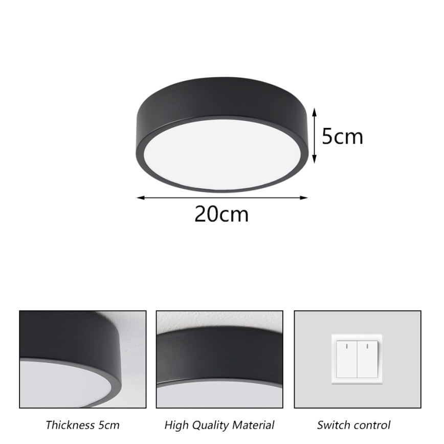 Brilagi - Plafoniera LED POOL, 18 W, 230 V, 3000/4500/6000 K, Ø 20 cm, nera