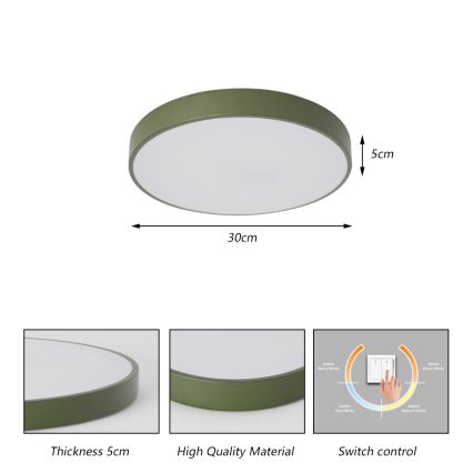 Brilagi - Plafoniera LED da soffitto POOL LED, 36 W, 230 V, 3000/4000/6000 K, Ø 30 cm, verde