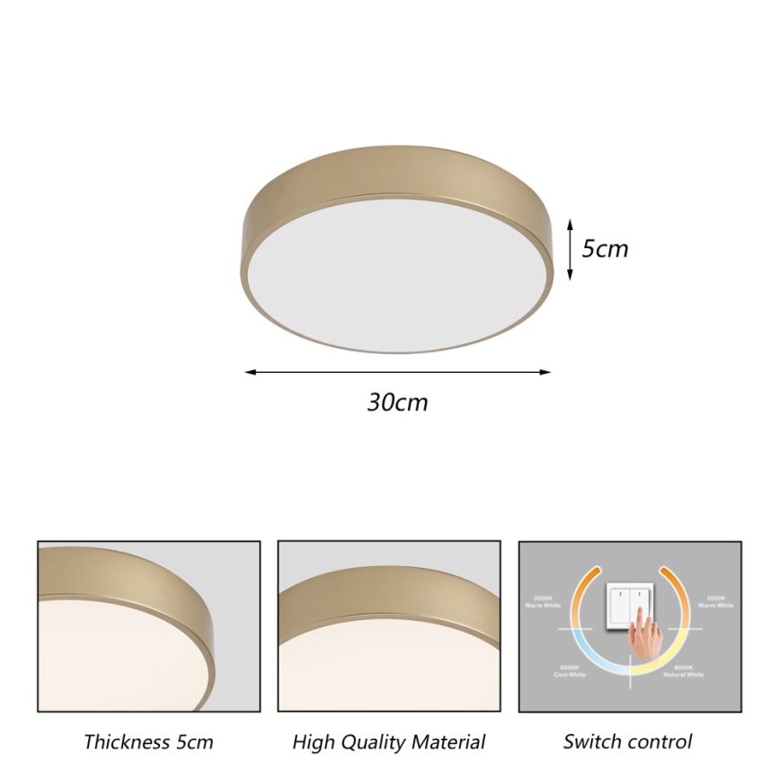Brilagi - Plafoniera LED POOL LED/36W/230V 3000/4000/6000K Ø 30 cm dorata