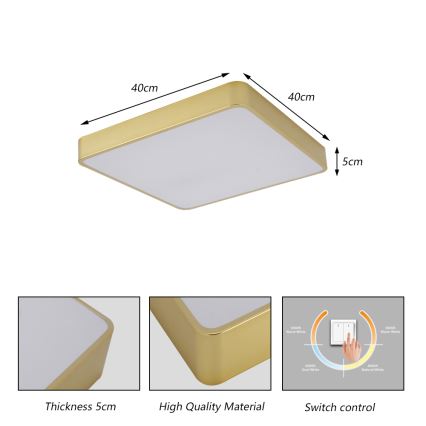 Brilagi - Plafoniera LED POOL LED/36W/230V 3000/4500/6000K 40x40 cm dorata