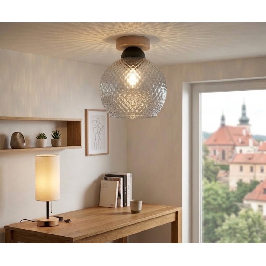 BRILAGI - Plafoniera LED RETRO GLASS 1xE27/60W/230V Ø 25 cm rovere/grigio fumé