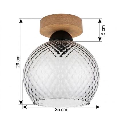 BRILAGI - Plafoniera LED RETRO GLASS 1xE27/60W/230V Ø 25 cm rovere/grigio fumé