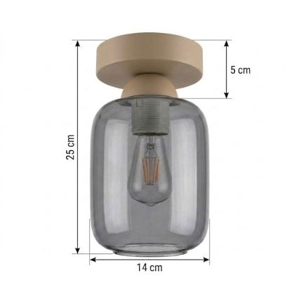 BRILAGI - Plafoniera LED RETRO GLASS 1xE27/60W/230V Ø 14 cm beige/grigio fumé