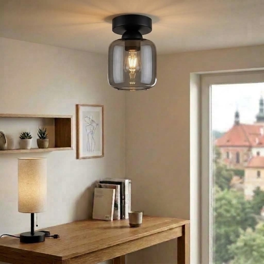 BRILAGI - Plafoniera LED RETRO GLASS 1xE27/60W/230V Ø 14 cm nero/grigio fumé