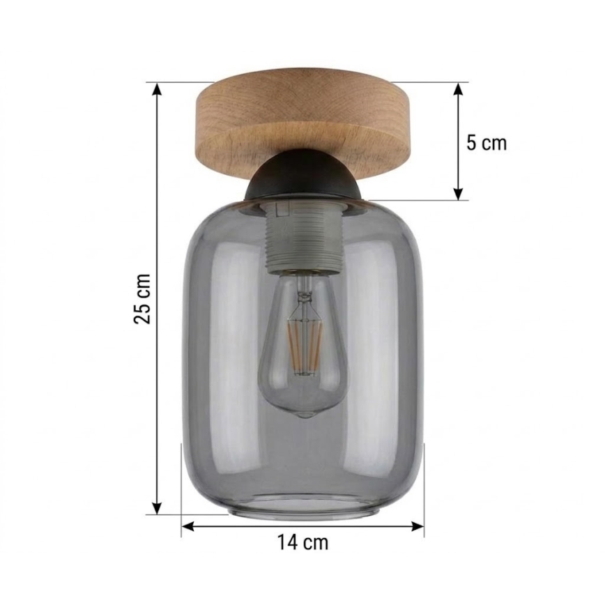 BRILAGI - Plafoniera LED RETRO GLASS 1xE27/60W/230V Ø 14 cm rovere/grigio fumo