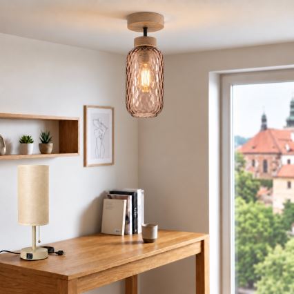 BRILAGI - Lampadario a plafone LED RETRO GLASS 1xE27/60W/230V Ø 14 cm rovere/marrone fumé