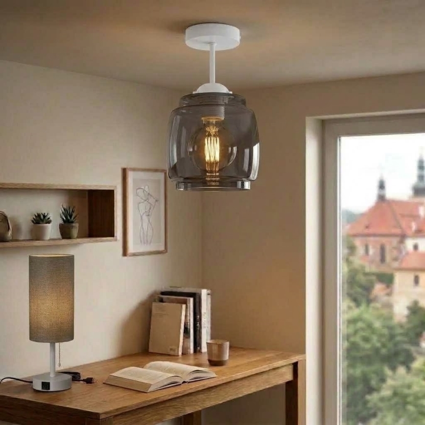 BRILAGI - LED Lampadario da soffitto RETRO GLASS 1xE27/60W/230V Ø 26 cm bianco/grigio fumé