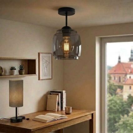 BRILAGI - LED Lampadario da soffitto a montaggio superficiale RETRO GLASS 1xE27/60W/230V Ø 26 cm nero/grigio fumé