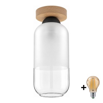 BRILAGI - Plafoniera LED RETRO GLASS 1xE27/60W/230V Ø 14 cm rovere/bianco