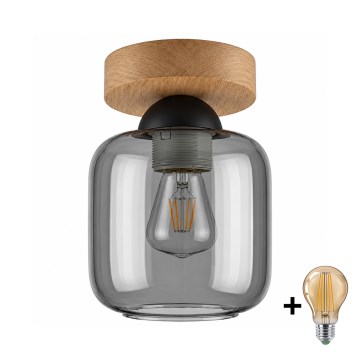 BRILAGI - PLAFONIERA LED RETRO GLASS 1xE27/60W/230V Ø 14 cm rovere/grigio fumé
