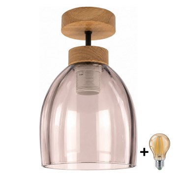 BRILAGI - Plafoniera LED RETRO GLASS 1xE27/60W/230V Ø 17 cm rovere/beige fumé