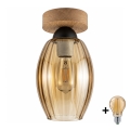 BRILAGI - Plafoniera LED RETRO GLASS 1xE27/60W/230V Ø 17 cm rovere/beige fumoso