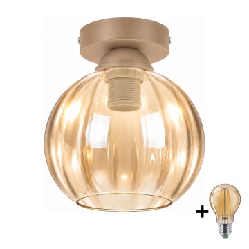 BRILAGI - Plafoniera LED RETRO GLASS 1xE27/60W/230V Ø 18 cm beige/beige fumé