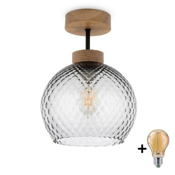 BRILAGI - Plafoniera LED RETRO GLASS 1xE27/60W/230V Ø 18 cm rovere/grigio fumé
