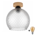 BRILAGI - Plafoniera LED RETRO GLASS 1xE27/60W/230V Ø 25 cm rovere/grigio fumé