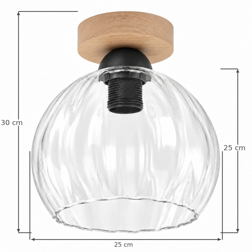 BRILAGI - Plafoniera LED RETRO GLASS 1xE27/60W/230V Ø 25 cm rovere/trasparente
