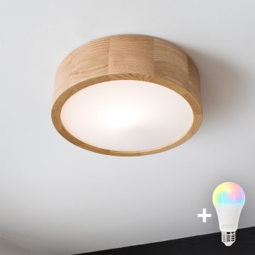 Brilagi - Plafoniera LED RGBW dimmerabile CARVALHO 1xE27/9W/230V 2700-6500K Wi-Fi rovere diam. 27,5 cm