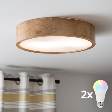 BRILAGI - Plafoniera LED RGBW dimmerabile CARVALHO 2xE27/12W/230V 2700-6500K rovere diam. 37,5 cm