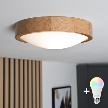 Brilagi - Plafoniera LED RGBW dimmerabile CARVALHO SLIM 1xE27/9W/230V 2700-6500K Wi-Fi rovere Ø 27 cm
