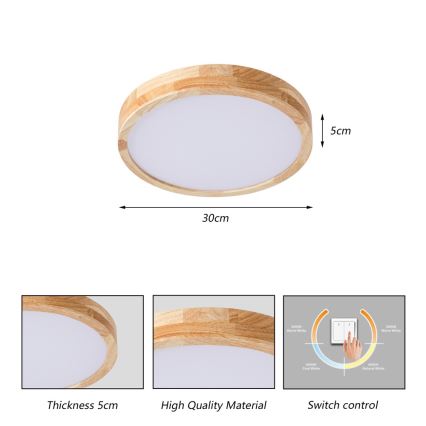Brilagi - Plafoniera LED WOODLINE LED/24W/230V 3000/4000/6000K rovere Ø 30 cm