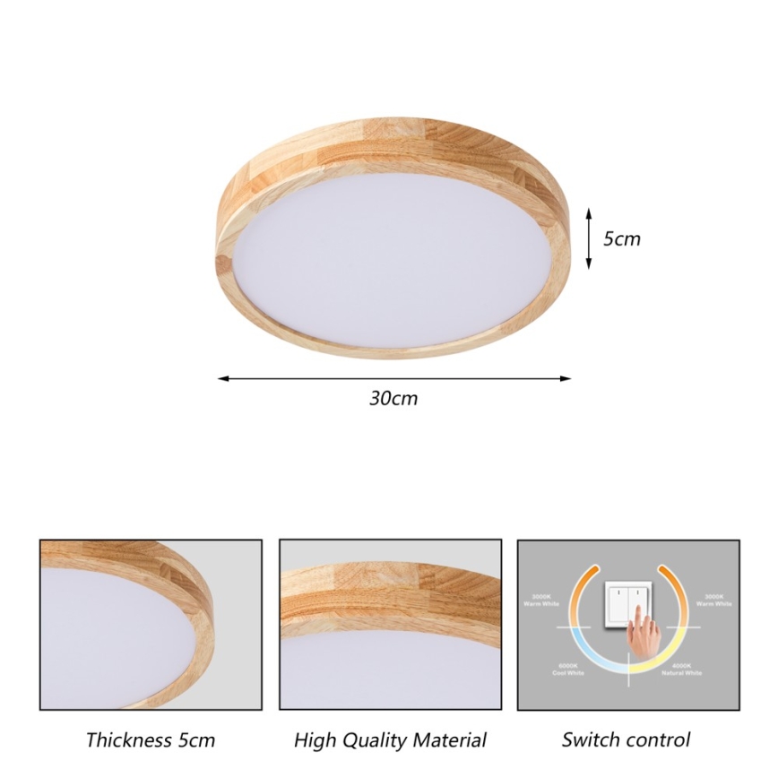 Brilagi - Plafoniera LED WOODLINE LED/24W/230V 3000/4000/6000K rovere Ø 30 cm