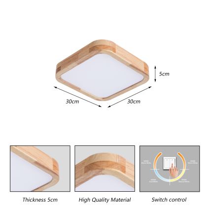 Brilagi - Plafoniera LED WOODLINE SQUARE LED/32W/230V 3000/4000/6000K rovere 30x30 cm