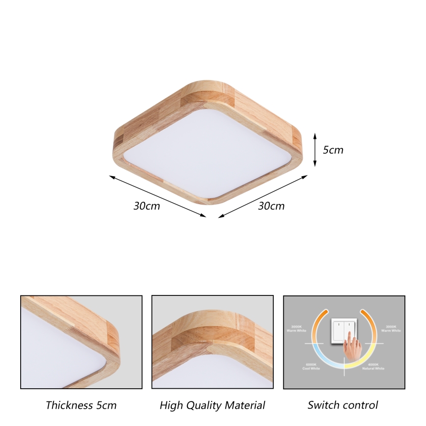 Brilagi - Plafoniera LED WOODLINE SQUARE LED/32W/230V 3000/4000/6000K rovere 30x30 cm