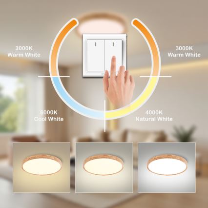 Brilagi - Plafoniera LED WOODROUND LED/30W/230V 3000/4000/6000K Ø 40 cm in legno CRI 90