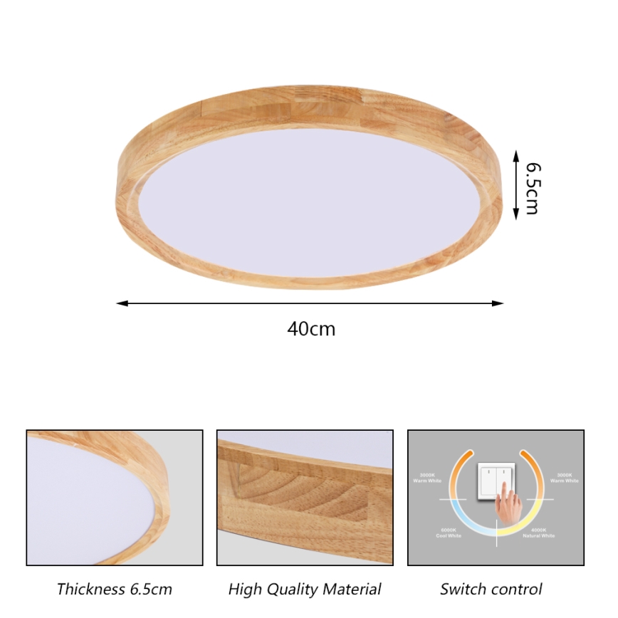 Brilagi - Plafoniera LED WOODROUND LED/30W/230V 3000/4000/6000K Ø 40 cm in legno CRI 90