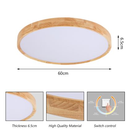 Brilagi - plafoniera LED WOODROUND LED/40W/230V 3000/4000/6000K Ø 60 cm in legno CRI 90