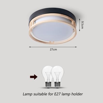 Brilagi - Plafoniera ORINO 2xE27/40W/230V Ø 27 cm nero/rovere