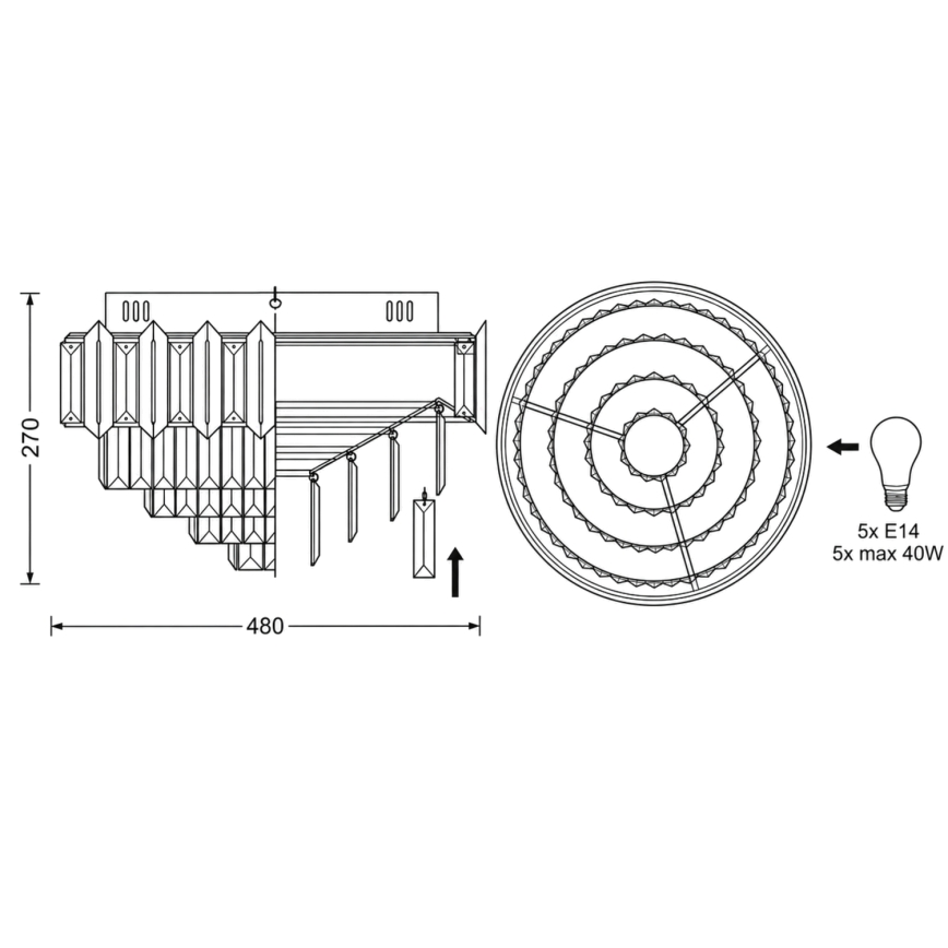 BRILAGI - Plafoniera SPECTRA 5xE14/40W/230V Ø 48 cm cromo lucido
