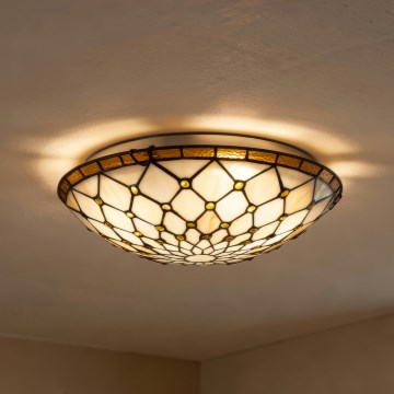 Brilagi - Plafoniera Tiffany in vetro colorato AVORIO 2xE27/60W/230V Ø 40 cm